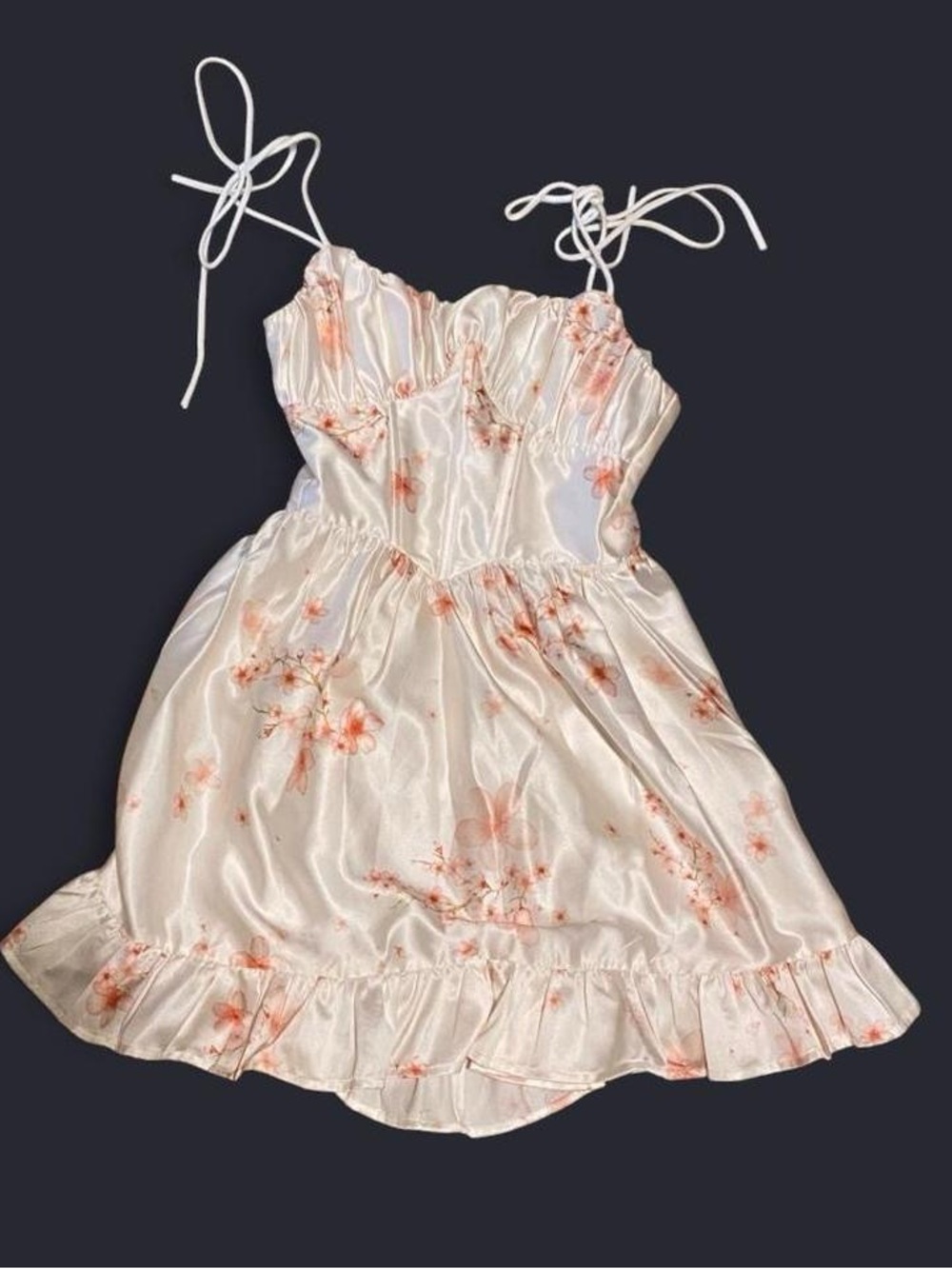 Lucy in the Sky Cream Satin Mini Dress with Peach Floral Print